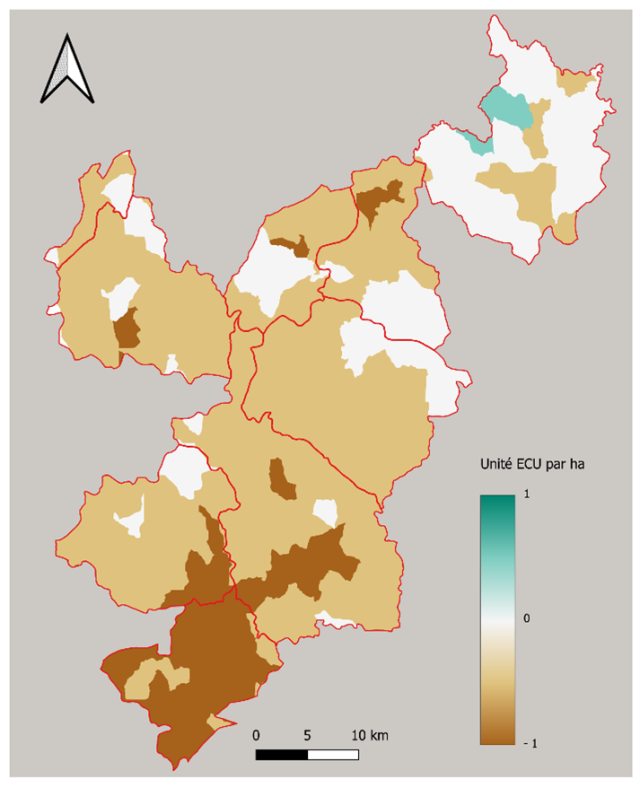Figure 2: Change in Total Ecosystem Capability (2018-2023) for the PECOV area.